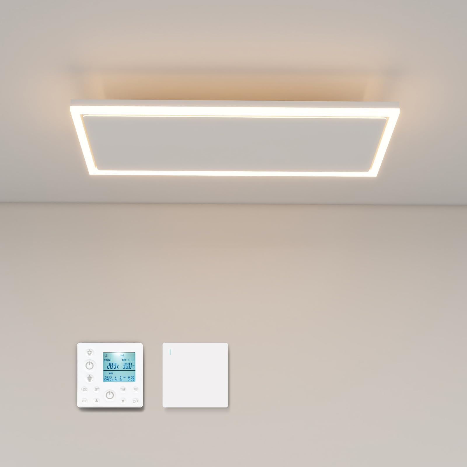 Modern Infrared Ceiling Heater with Thermostat and Optional LED Lighting