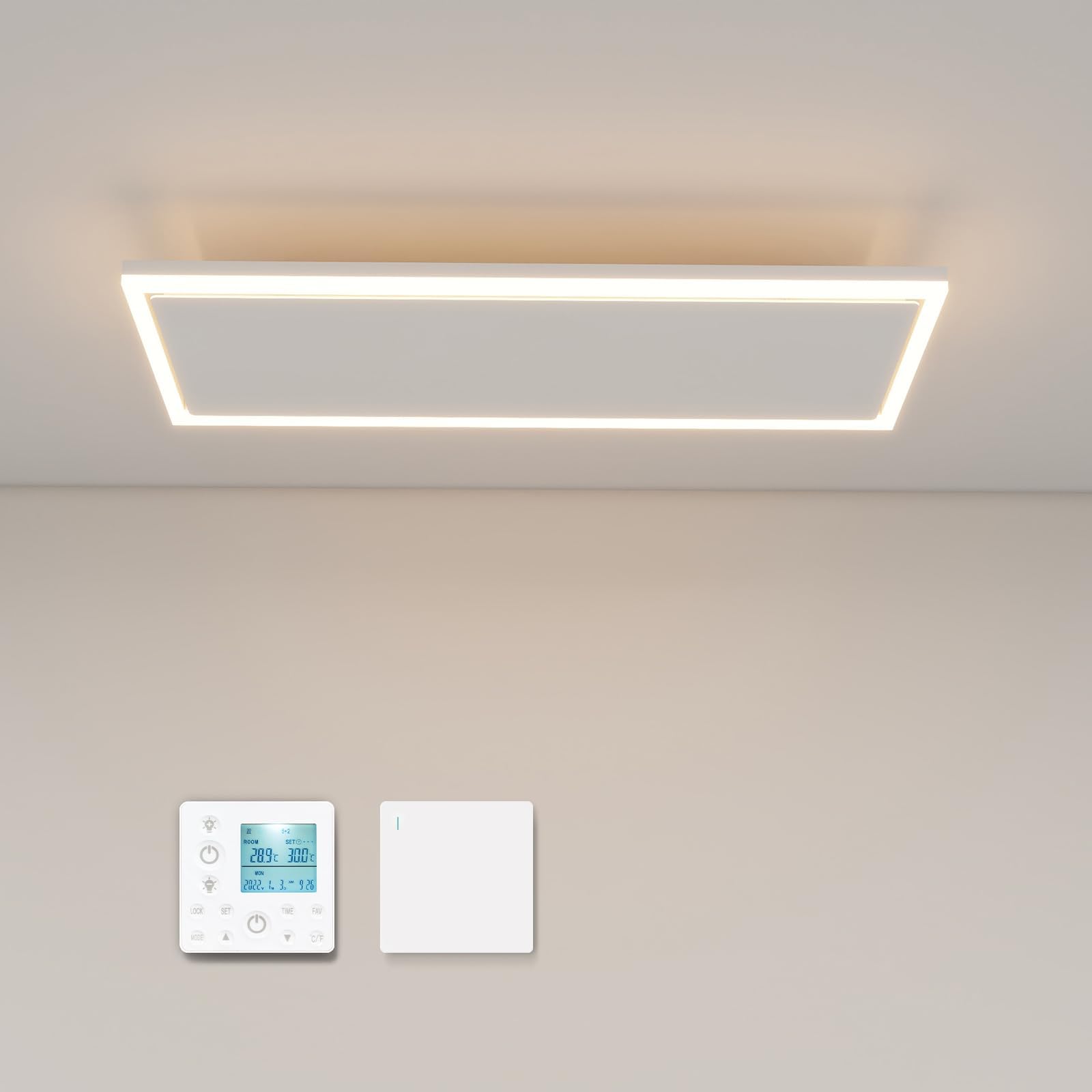 Modern Infrared Ceiling Heater with Thermostat and Optional LED Lighting