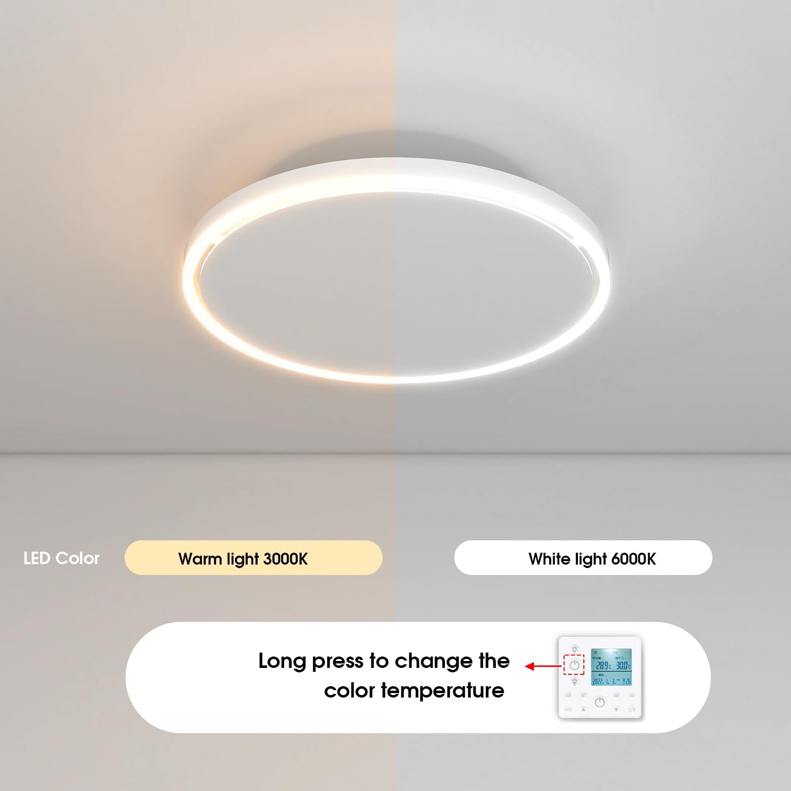 Round Infrared Ceiling Heater with LED Lighting & Thermostat