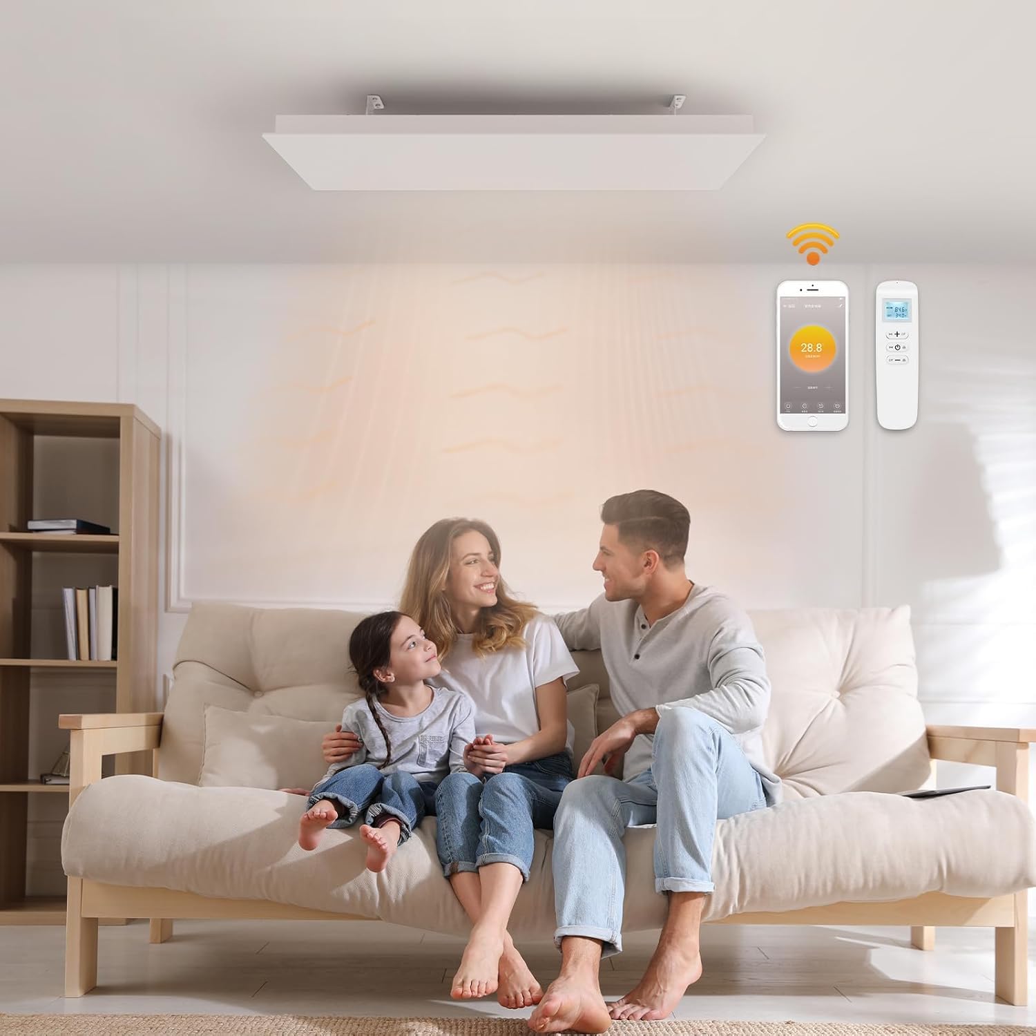 Modern Infrared Ceiling Heater with Thermostat and Optional LED Lighting
