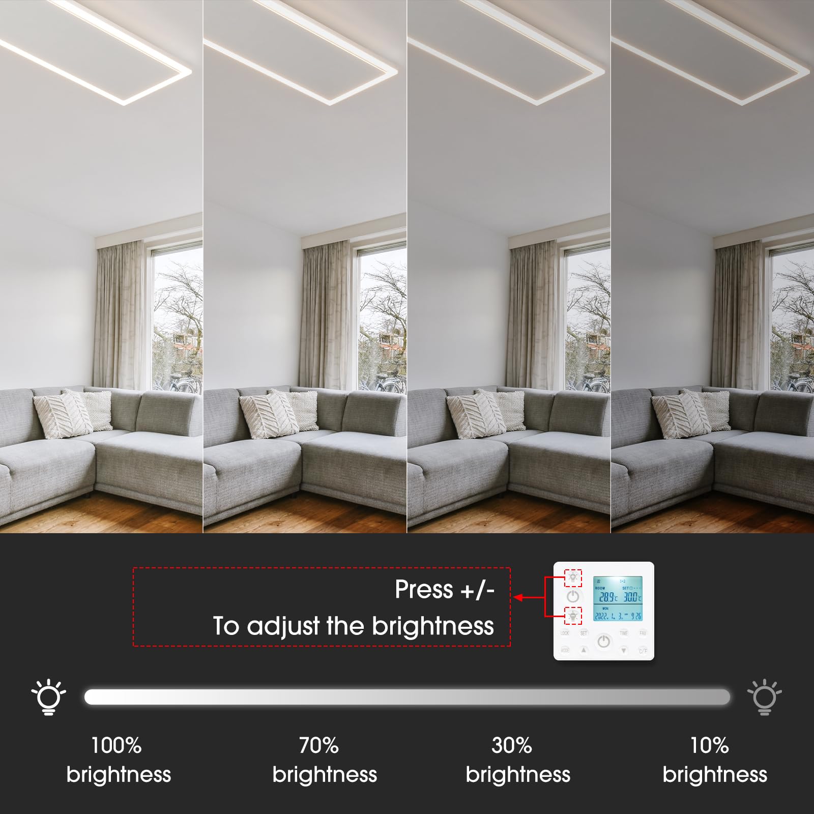 Modern Infrared Ceiling Heater with Thermostat and Optional LED Lighting
