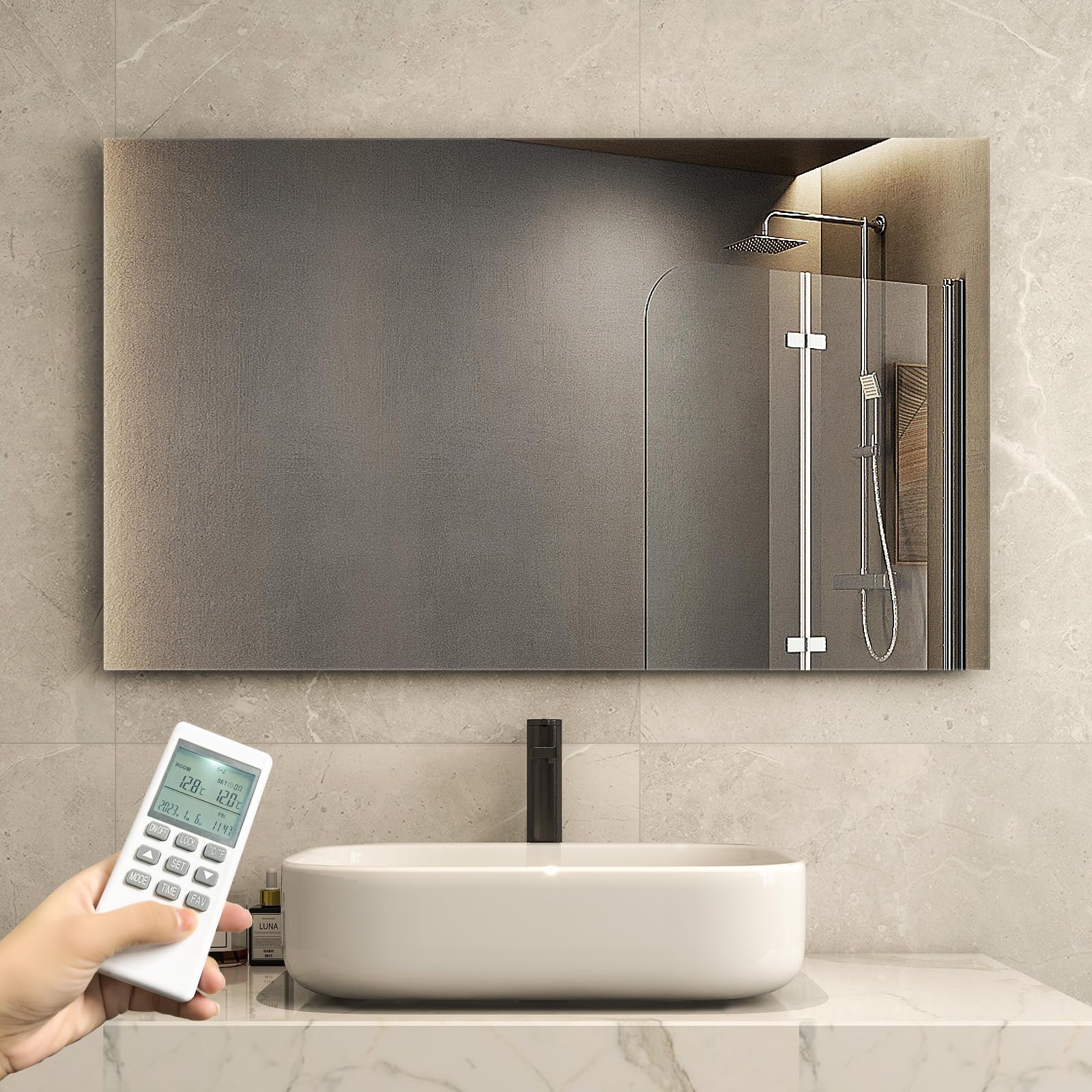 Infrared Bathroom Mirror Heater with Optional LED Light