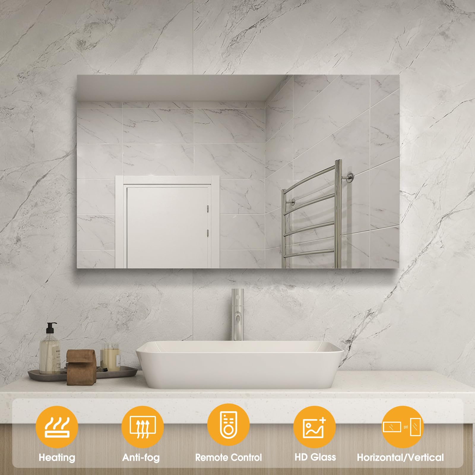 Infrared Bathroom Mirror Heater with Optional LED Light
