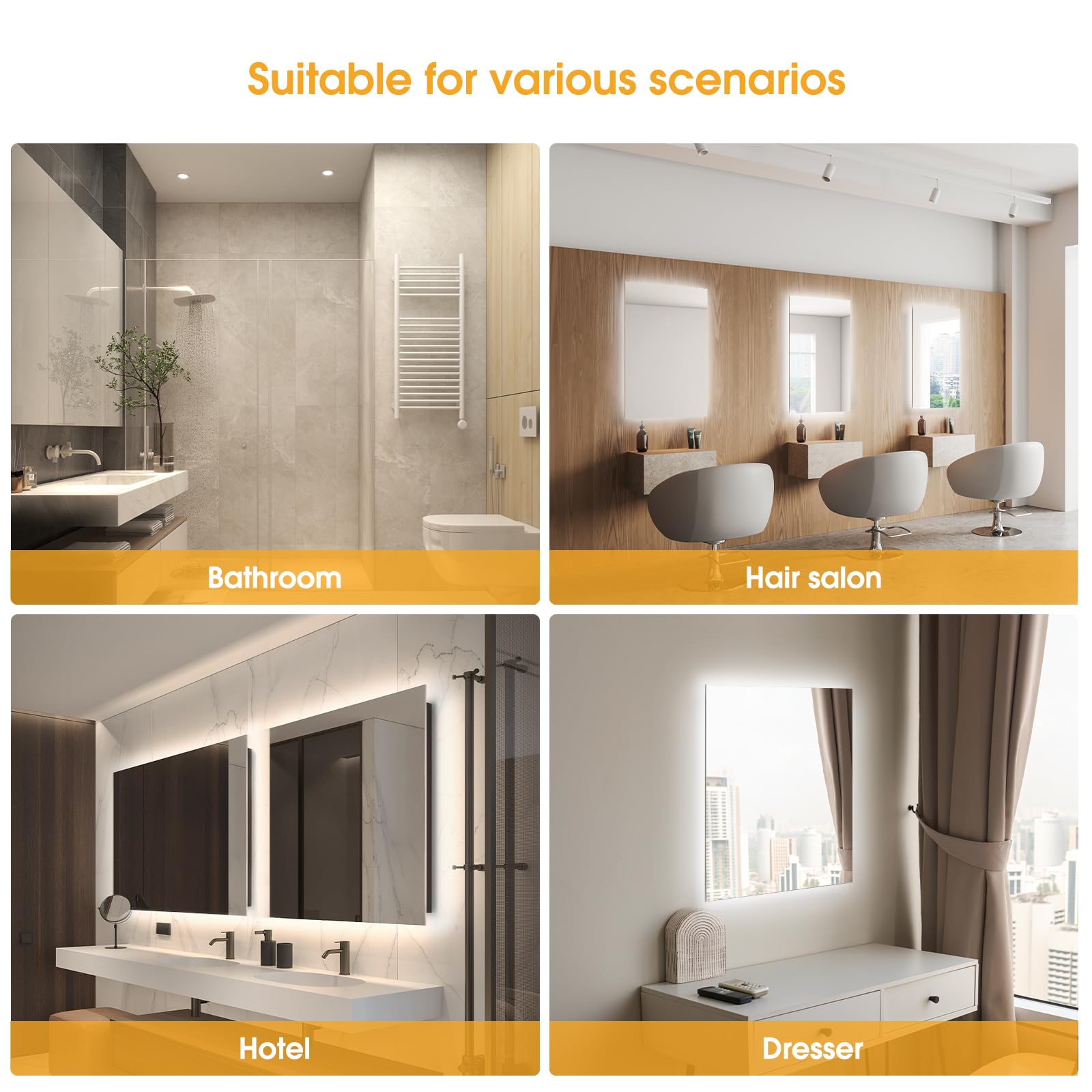 Infrared Bathroom Mirror Heater with Optional LED Light