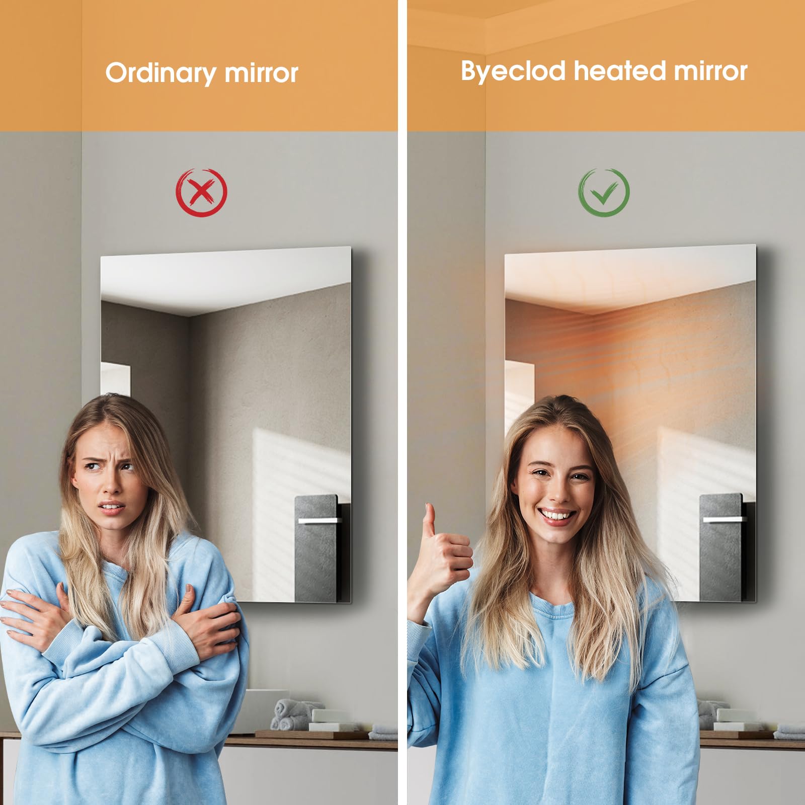Infrared Bathroom Mirror Heater with Optional LED Light